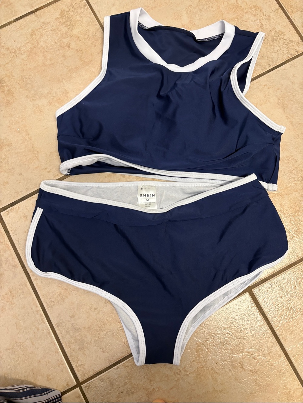 SHEIN Navy and White Sporty High-Waist Bikini Set